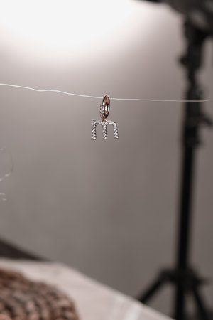 Beautiful Diamond Earrings with Gold Settingの写真素材