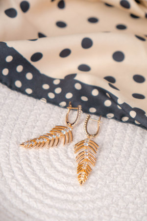 Beautiful Diamond Earrings with Gold Settingの写真素材