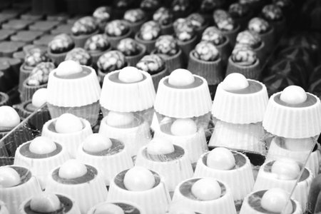 a lot of variety chocolate pralinesの写真素材