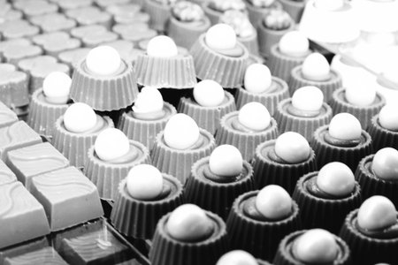 a lot of variety chocolate pralinesの写真素材