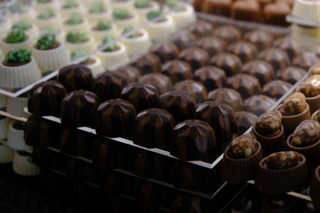 a lot of variety chocolate pralinesの写真素材