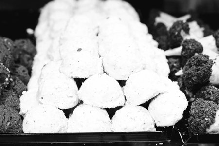 Group of associated cookies. Chocolate chip, oatmeal raisin, white chocolateの写真素材