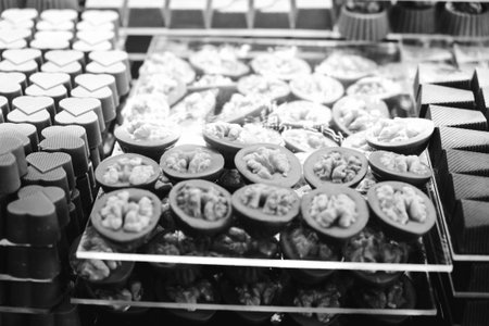 a lot of variety chocolate pralinesの写真素材