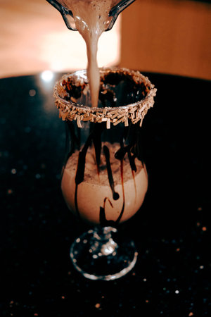 Freshly brewed coffee served in a stylish cupの写真素材