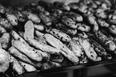 Group of associated cookies. Chocolate chip, oatmeal raisin, white chocolateの写真素材