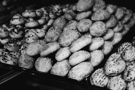 Group of associated cookies. Chocolate chip, oatmeal raisin, white chocolateの写真素材