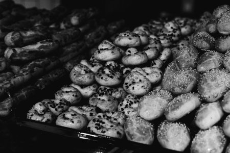 Group of associated cookies. Chocolate chip, oatmeal raisin, white chocolateの写真素材