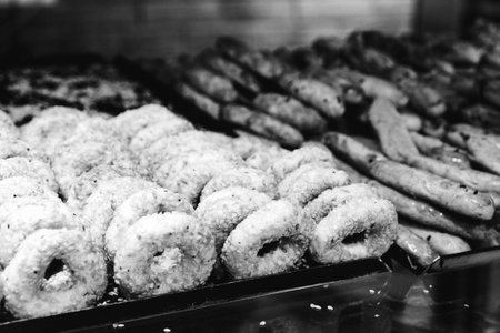 Group of associated cookies. Chocolate chip, oatmeal raisin, white chocolateの写真素材
