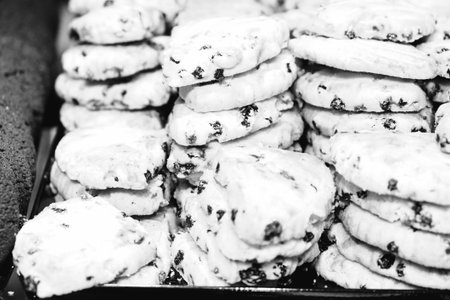 Group of associated cookies. Chocolate chip, oatmeal raisinの写真素材