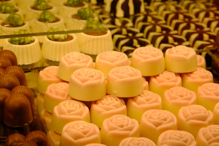 a lot of variety chocolate pralinesの写真素材