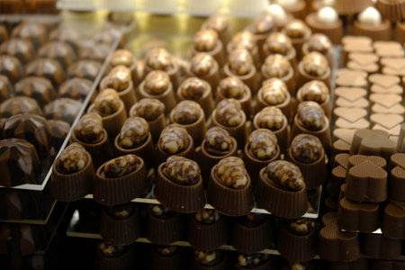 a lot of variety chocolate pralinesの写真素材