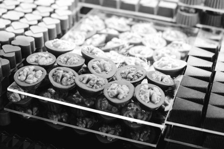 a lot of variety chocolate pralinesの写真素材