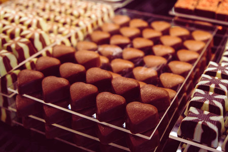 a lot of variety chocolate pralinesの写真素材