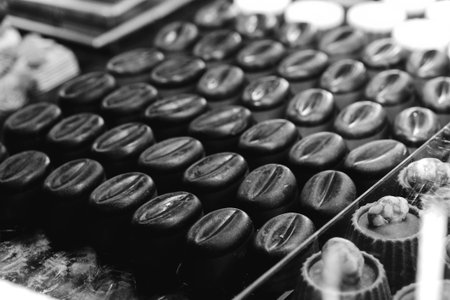 a lot of variety chocolate pralinesの写真素材