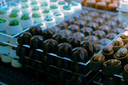 a lot of variety chocolate pralinesの写真素材
