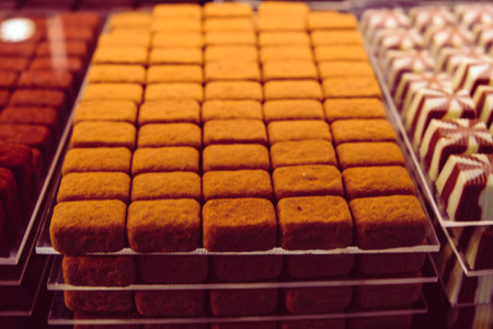 a lot of variety chocolate pralinesの写真素材