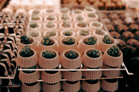 a lot of variety chocolate pralinesの写真素材