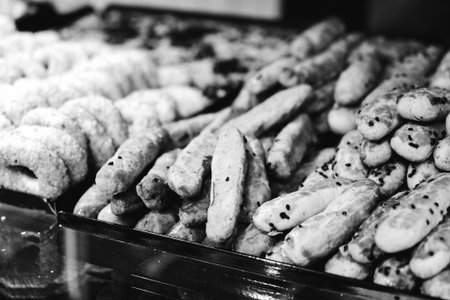 Group of associated cookies. Chocolate chip, oatmeal raisin, white chocolateの写真素材