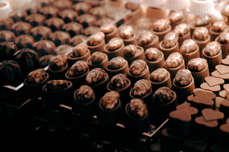 a lot of variety chocolate pralinesの写真素材