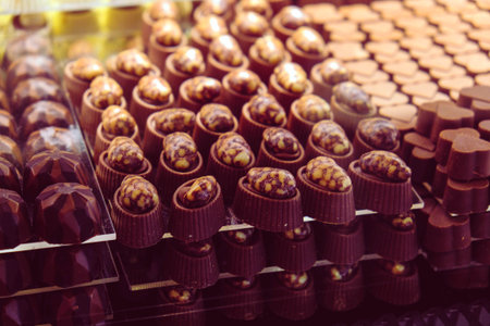 a lot of variety chocolate pralinesの写真素材