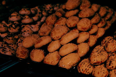 Group of associated cookies. Chocolate chip, oatmeal raisin, white chocolateの写真素材