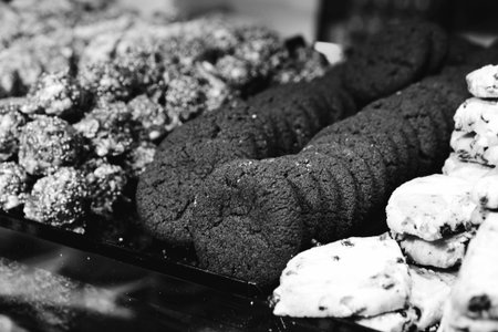 Group of associated cookies. Chocolate chip, oatmeal raisin, white chocolate