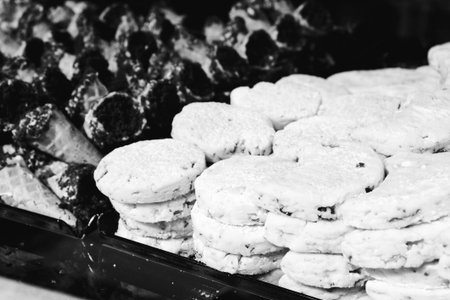 Group of associated cookies. Chocolate chip, oatmeal raisin, white chocolate