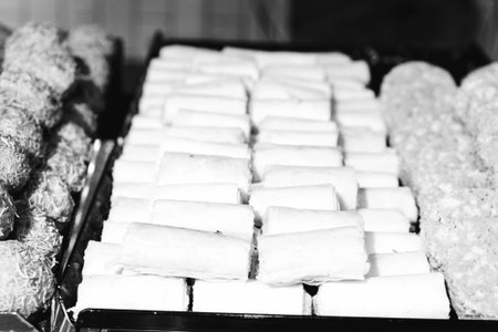 Group of associated cookies. Chocolate chip, oatmeal raisin, white chocolateの写真素材