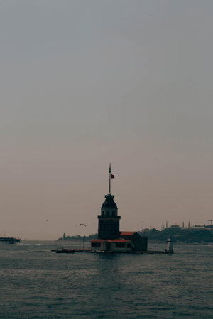 The Maiden's Tower, Istanbul, Turkey; Maiden's Tower also known as Leander's Tower (Tower of Leandros)の写真素材