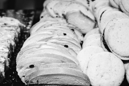 Group of associated cookies. Chocolate chip, oatmeal raisin, white chocolateの写真素材