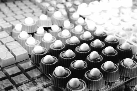 a lot of variety chocolate pralinesの写真素材