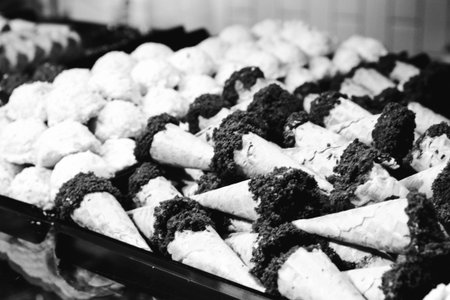 Group of associated cookies. Chocolate chip, oatmeal raisin, white chocolateの写真素材