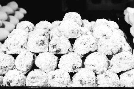 Group of associated cookies. Chocolate chip, oatmeal raisin, white chocolateの写真素材