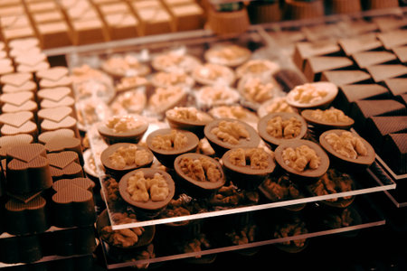 a lot of variety chocolate pralinesの写真素材