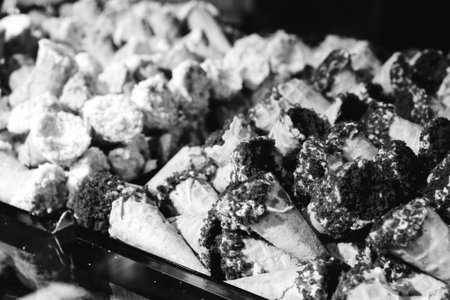 Group of associated cookies. Chocolate chip, oatmeal raisin, white chocolateの写真素材