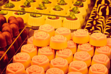 a lot of variety chocolate pralinesの写真素材