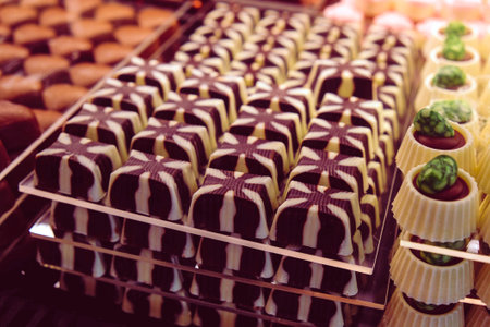 a lot of variety chocolate pralinesの写真素材