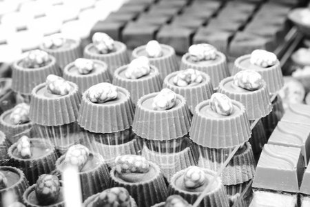 a lot of variety chocolate pralinesの写真素材