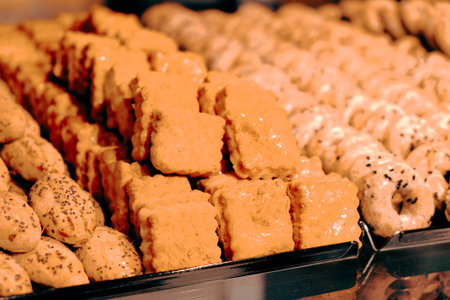 Group of associated cookies. Chocolate chip, oatmeal raisin, white chocolateの写真素材