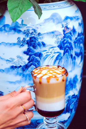 A steaming cup of coffeeの写真素材