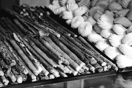 Group of associated cookies. Chocolate chip, oatmeal raisin, white chocolateの写真素材