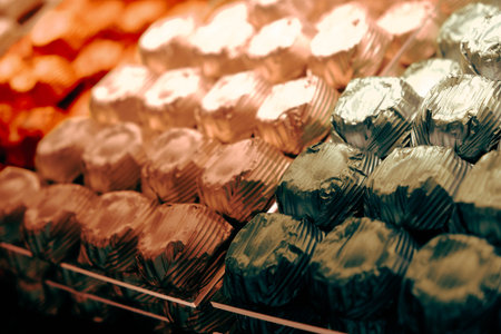 a lot of variety chocolate pralinesの写真素材