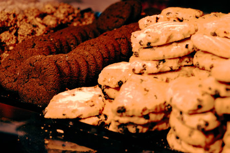 Group of associated cookies. Chocolate chip, oatmeal raisin, white chocolate