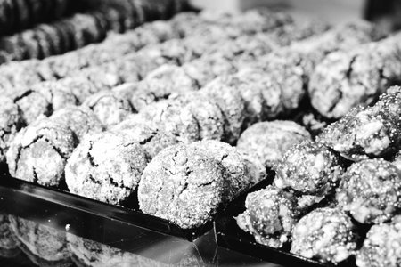 Group of associated cookies. Chocolate chip, oatmeal raisin, white chocolateの写真素材