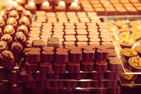 a lot of variety chocolate pralinesの写真素材