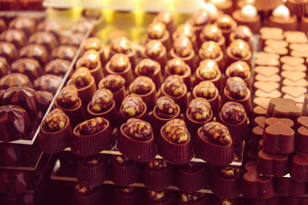 a lot of variety chocolate pralinesの写真素材