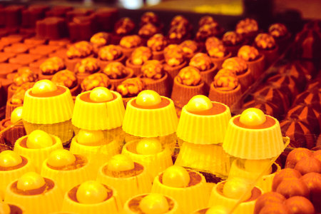 a lot of variety chocolate pralinesの写真素材