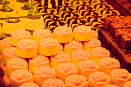 a lot of variety chocolate pralinesの写真素材