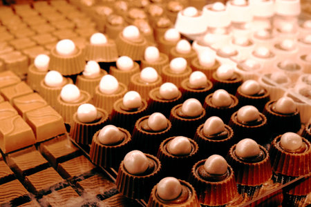 a lot of variety chocolate pralinesの写真素材