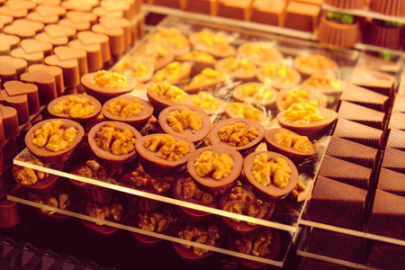 a lot of variety chocolate pralinesの写真素材